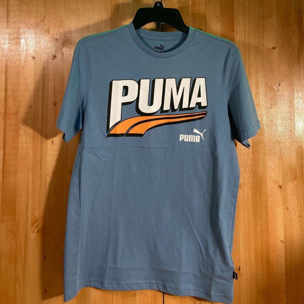 NEW! PUMA MID 90S Large L Lrg Boys Graphic Print T-Shirt Tee Shirt Blue